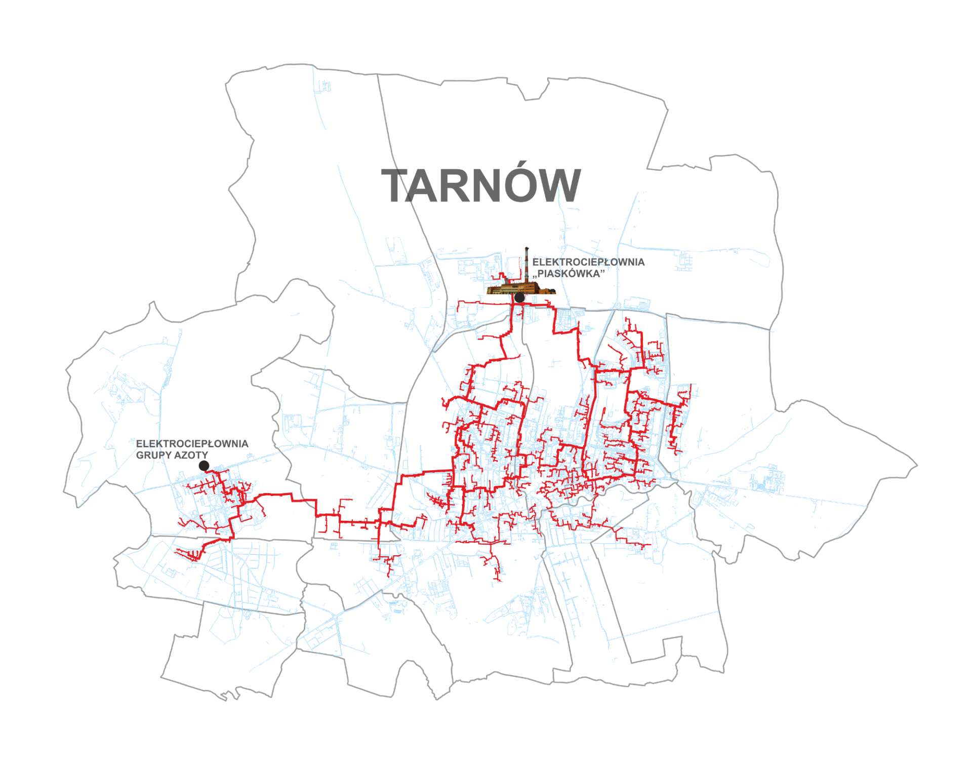 Mapa sieci ciepłowniczej Tarnów